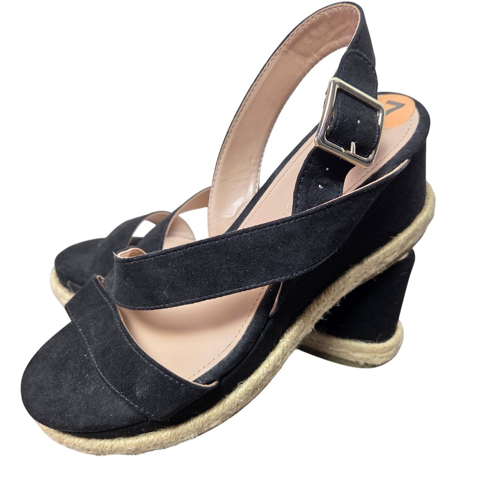 BCBGeneration Black Espadrille Wedge Sandals Womens 7 Ankle Strap Crisscross